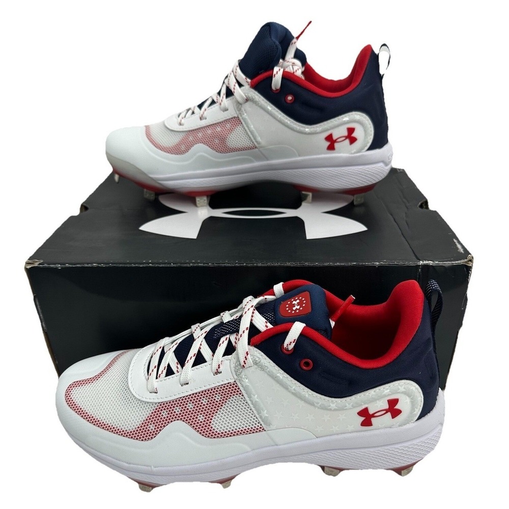 Under Armour Women's Glyde USA Metal Fastpitch Softball Cleats Wht/Royal Sz 7.5